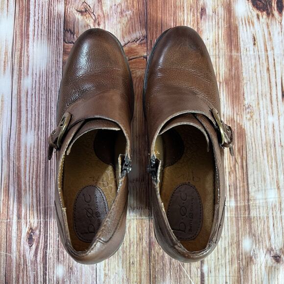 BOC Born Concept Size 9.5 Brown Leather Ankle Block Heel Side Zip Booties Shoes - Picture 5 of 10